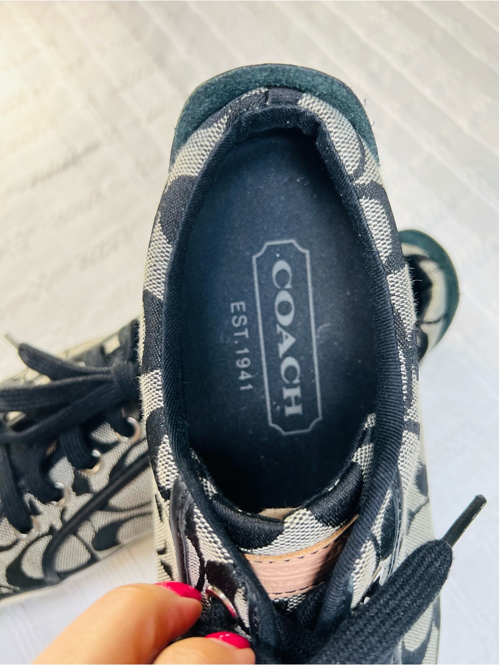 Coach Black & Cream Signature Canvas Lace-Up Sneakers - Picture 4 of 15